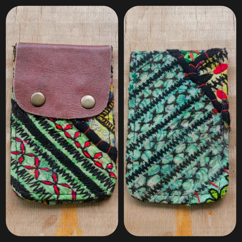 🧠🍳 Free People Boho Embroidered Repurposed vtg banjara hippie Wallet card case